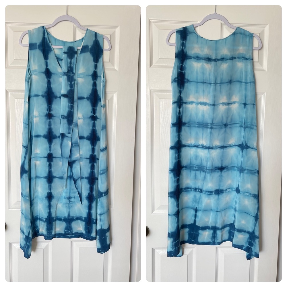 Shibori Silk Midi dress with waist tie